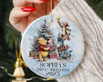 Personalised  Pooh Bear babys first christmas.  Christmas tree bauble decoration, Christmas ornament gift