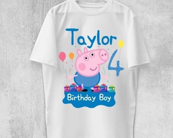 Personalised George pig. Peppa pig Birthday  tshirt boy or girl. Birthday gift. Birthday party.