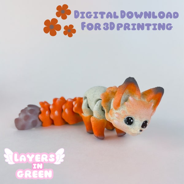 Cute Fox, .STL file for 3d printing, art toy, cute pet flexi, print-in-place