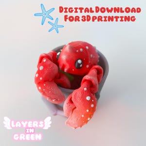 Lobster and bucket Fidget, .STL file for 3d printing, cute pet flexi, desk pet, chibi, print in place
