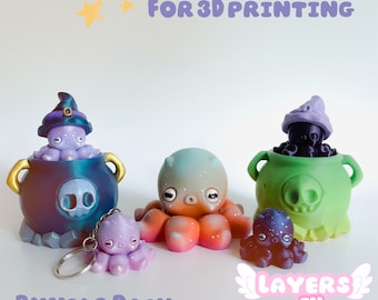 タコ、ハンドスピナー、3D プリント用 STL、STL バンドル、キーチェーン、魔女の贈り物