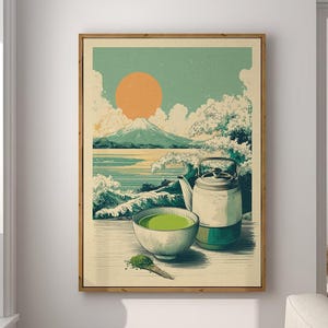 Matcha Green Tea Poster Gift Japanese Matcha Lover Print Kitchen Decor Retro Art Drink Painting Large Wall Art Gallery Canvas Giclee #3927