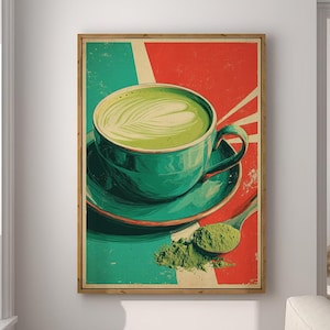 Matcha Latte Green Tea Poster Gift Japanese Matcha Lover Print Kitchen Decor Retro Art Drink Large Wall Art Gallery Canvas Giclee #3945