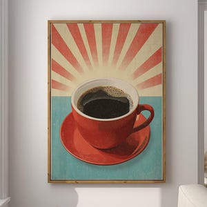 Coffee Black Americano Poster Coffee Bar Print Breakfast Kitchen Decor Retro Art Drink Painting Large Wall Art Gallery Canvas Giclee #3897