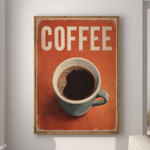 Coffee Black Americano Poster Coffee Bar Print Breakfast Kitchen Decor Retro Art Drink Painting Large Wall Art Gallery Canvas Giclee #3879