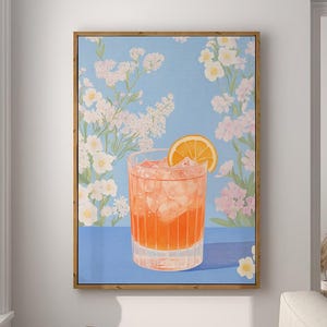 Aperol Spritz Cocktail Poster Bar Cart Print Kitchen Decor Retro Art Food Drink Painting Large Wall Art Gallery Canvas Giclee #3299
