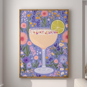 Margarita Cocktail Poster Bar Cart Print Kitchen Decor Retro Art Food Drink Painting Large Wall Art Gallery Canvas Giclee #3287