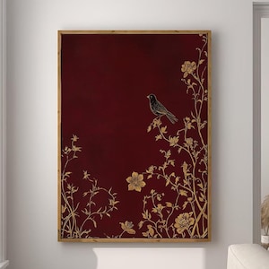 Chinoiserie Art Print Floral Birds, Chinese Wall Art Asian Decor, Botanical Art Floral, Classic Art Print, Large Wall Art Canvas #2887