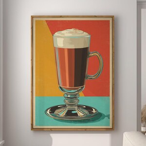 Coffee Cappuccino Poster Coffee Bar Print Breakfast Kitchen Decor Retro Food Art Drink Painting Large Wall Art Gallery Canvas Giclee #3831
