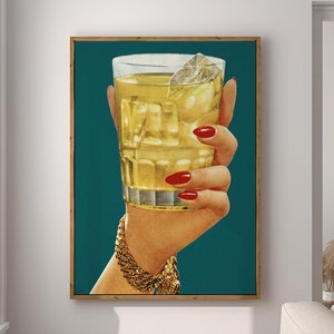 Cocktail Poster Bar Cart Print Kitchen Decor Retro Art Vintage Food Art Food and Drink Painting Large Wall Art Gallery Canvas Giclee #2963
