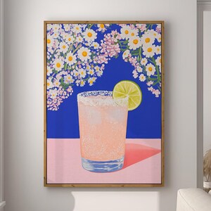 Paloma Cocktail Poster Bar Cart Print Kitchen Decor Retro Art Food Drink Painting Large Wall Art Gallery Canvas Giclee #3316