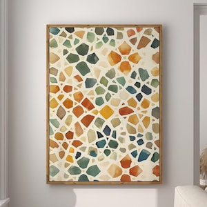 Alhambra Tile Inspired Print Islamic Mural Wall Art Muslim Andalusian Poster Arabic Decor Eid Ramadan Gift Large Wall Art Canvas #2512