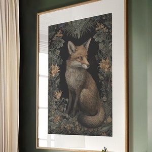 William Morris Inspired Fox Art Print, Fox Print, Fox Poster, Nature Prints, Forest Wall Art, Kitchen Large Wall Art Canvas #214