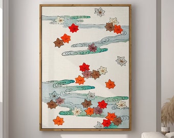 Autumn Leaves Pattern Watanabe Seitei Japanese Woodblock Art Print Ukiyo-e Poster Asian Decor Japandi Wabi Sabi Large Wall Art Canvas #1504