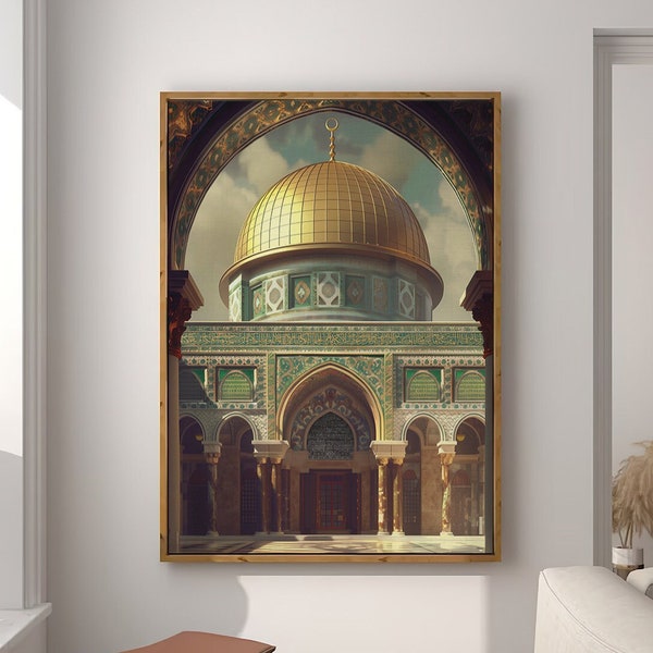 Palestina Moskee Art Print, Islamitische Muur Kunst Moslim Architectuur Poster Arabisch Decor, Eid Ramadan Gift, Grote Muur Kunst Canvas #2015