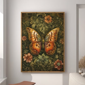 William Morris Inspired Butterfly Art Print, Butterfly Print, Butterfly Wall Art, Butterfly Decor Gift, Large Wall Art Canvas #1645