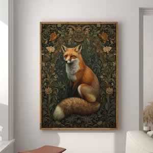 William Morris Inspired Fox Art Print, Fox Print Poster Nature Living Room Art,Forest Wall Art,Kitchen Art,Large Wall Art Canvas #1609