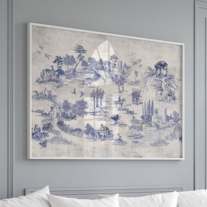 Chinoiserie Art Print Toile Landscape Chinese Wall Art Decor Asian Botanical Art Floral, Classic Art Print, Large Wall Art Canvas #742