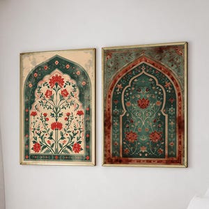 Palestine Floral Arch Art Print Islamic Muslim Poster Arabic Decor, Eid Ramadan Gift, Large Wall Art Set of 2 Gallery Diptych Canvas #4694