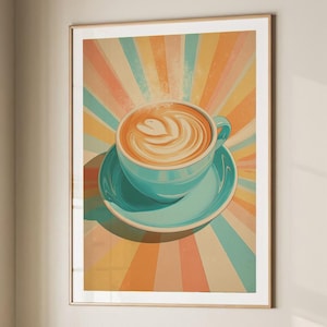 Coffee Latte Poster Coffee Bar Print Breakfast Kitchen Decor Retro Food Art Drink Painting Large Wall Art Gallery Canvas Giclee #3835