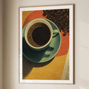 Coffee Black Americano Poster Coffee Bar Print Breakfast Kitchen Decor Retro Art Drink Painting Large Wall Art Gallery Canvas Giclee #3883