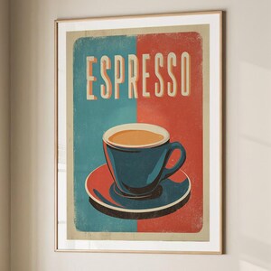 Coffee Espresso Poster Coffee Bar Print Breakfast Kitchen Decor Retro Food Art Drink Painting Large Wall Art Gallery Canvas Giclee #3859