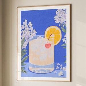 Whiskey Sour Cocktail Poster Bar Cart Print Kitchen Decor Retro Art Food Drink Painting Large Wall Art Gallery Canvas Giclee #3297