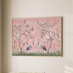 Rustic Chinoiserie Art Print Floral Birds Chinese Wall Art Asian Decor, Botanical Art Floral, Classic Art Print, Large Wall Art Canvas #2884