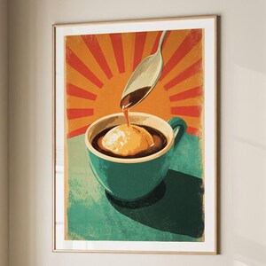 Coffee Affogato Poster Coffee Bar Print Breakfast Kitchen Decor Retro Food Art Drink Painting Large Wall Art Gallery Canvas Giclee #3823