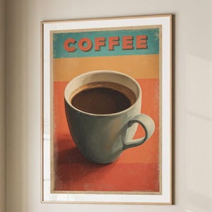 Coffee Black Americano Poster Coffee Bar Print Breakfast Kitchen Decor Retro Art Drink Painting Large Wall Art Gallery Canvas Giclee #3871