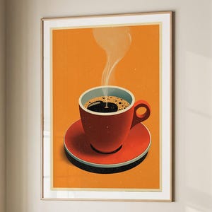 Coffee Espresso Poster Coffee Bar Print Breakfast Kitchen Decor Retro Food Art Drink Painting Large Wall Art Gallery Canvas Giclee #3853