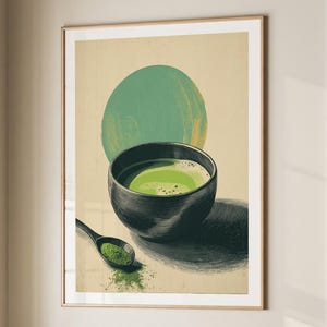 Matcha Green Tea Poster Gift Japanese Matcha Lover Print Kitchen Decor Retro Art Drink Painting Large Wall Art Gallery Canvas Giclee #3925