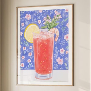 Bloody Mary Cocktail Poster Bar Cart Print Kitchen Decor Retro Art Food Drink Painting Large Wall Art Gallery Canvas Giclee #3302