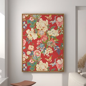 Chinoiserie Art Print Emperor Peony, Chinese Wall Art Decor Asian Botanical Art Floral, Classic Art Print, Large Wall Art Canvas #699