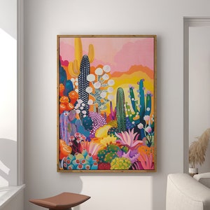 Western Art Print, Western Home Decor, Floral Flower Poster Botanical, Maximalist Landscape Painting, Large Wall Art Canvas #2398
