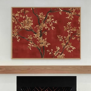 Chinoiserie Art Print Gold Trees Chinese Wall Art Decor Asian Botanical Art Floral, Classic Art Print, Large Wall Art Canvas #2879
