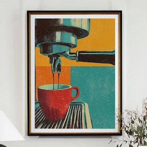 Coffee Espresso Poster Coffee Bar Print Breakfast Kitchen Decor Retro Food Art Drink Painting Large Wall Art Gallery Canvas Giclee #3858