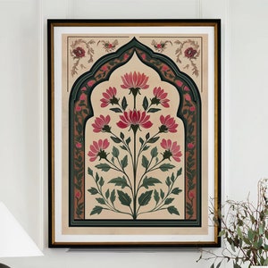 Floral Arch Art Print, Islamic Wall Art Muslim Architecture Poster Arabic Decor, Eid Ramadan Gift, Large Wall Art Canvas #2545