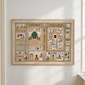 Vintage Medina Mecca Kaaba Mosque Art Print, Islamic Wall Art Muslim Poster Arabic Decor, Eid Ramadan Gift, Large Wall Art Canvas #2025