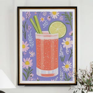 Bloody Mary Cocktail Poster Bar Cart Print Kitchen Decor Retro Art Food Drink Painting Large Wall Art Gallery Canvas Giclee #3301