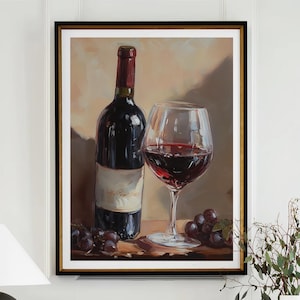 Red Wine Poster Bar Cart Print Kitchen Decor Retro Art Vintage Food Art Food and Drink Painting Large Wall Art Gallery Canvas Giclee #3272