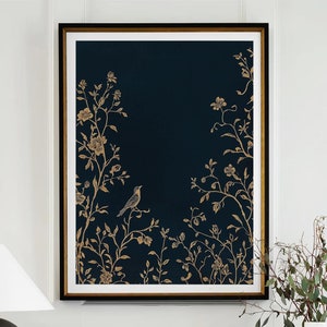 Chinoiserie Art Print Floral Birds, Chinese Wall Art Asian Decor, Botanical Art Floral, Classic Art Print, Large Wall Art Canvas #2885