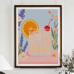 Whiskey Sour Cocktail Poster Bar Cart Print Kitchen Decor Retro Art Food Drink Painting Large Wall Art Gallery Canvas Giclee #3296