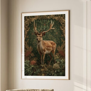 William Morris Inspired Deer Art Print, Nature Wall Art, Nature Prints, Animal Prints, Forest Wall Art, Kitchen Large Wall Art Canvas #1631