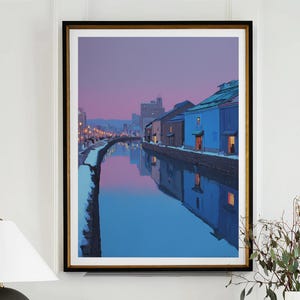 Otaru Canal Hokkaido Cityscape Japan Landscape Painting Vacation Print Travel Poster Gift Hiroshi Nagai Inspired Large Wall Art Canvas #3690