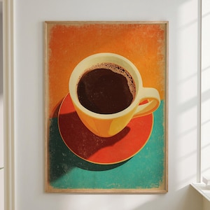 Coffee Black Americano Poster Coffee Bar Print Breakfast Kitchen Decor Retro Art Drink Painting Large Wall Art Gallery Canvas Giclee #3872