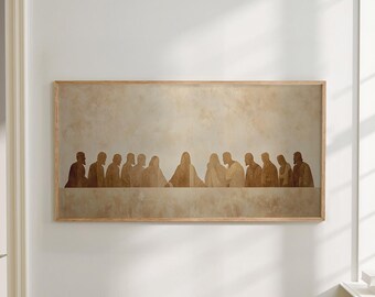 Jesus The Last Supper Art Print Poster Minimalist Modern Christian Farmhouse Neutral Catholic Painting Large Wall Art Canvas Giclee #5014