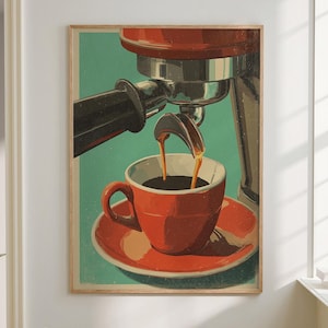 Coffee Espresso Poster Coffee Bar Print Breakfast Kitchen Decor Retro Food Art Drink Painting Large Wall Art Gallery Canvas Giclee #3854
