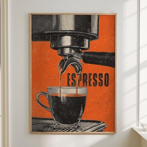 Coffee Espresso Poster Coffee Bar Print Breakfast Kitchen Decor Retro Food Art Drink Painting Large Wall Art Gallery Canvas Giclee #3860