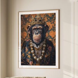 Chimp Monkey Royal Renaissance Portrait Vintage Print Victorian Animal Portrait Decor Poster Altered Painting Large Wall Art Canvas #2174